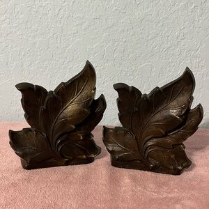 Vintage Gatco Solid Brass Leaves Book End Made In India 6x6"